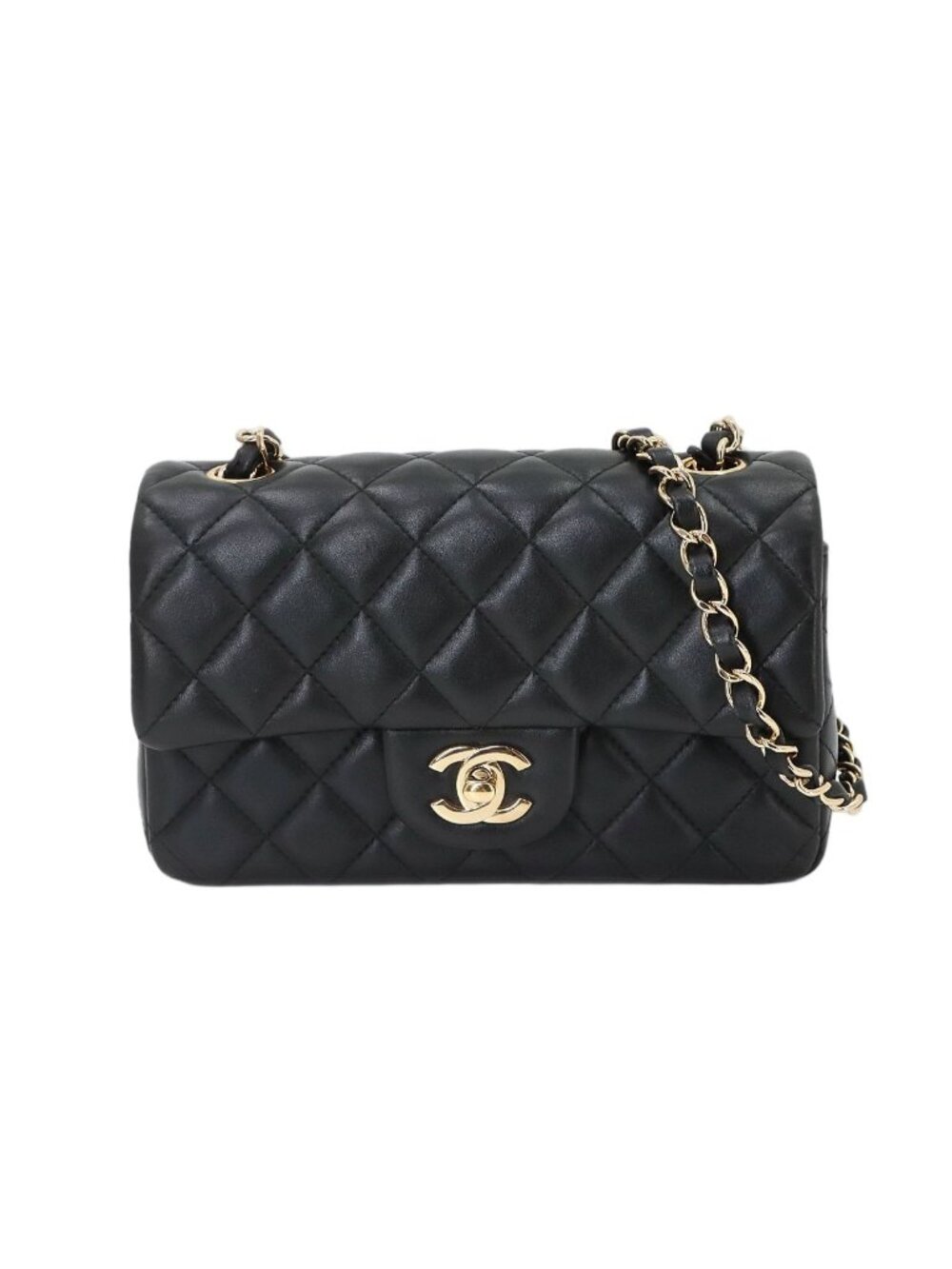 Chanel Mini Quilted 20 Chain Shoulder Bag Lambskin Black